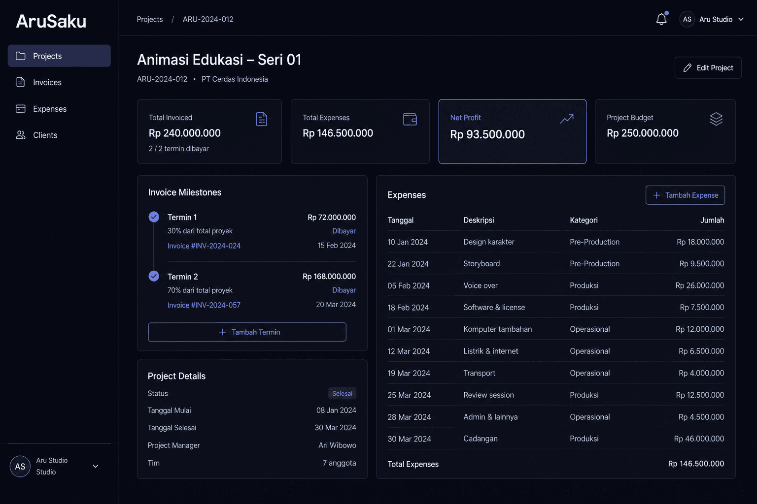 Representative interface still for AruSaku
